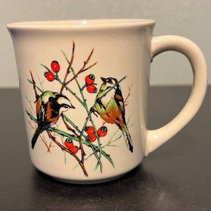 Otagiri JAPAN Chickadees on Red Berry Laden Branches Ceramic Mug